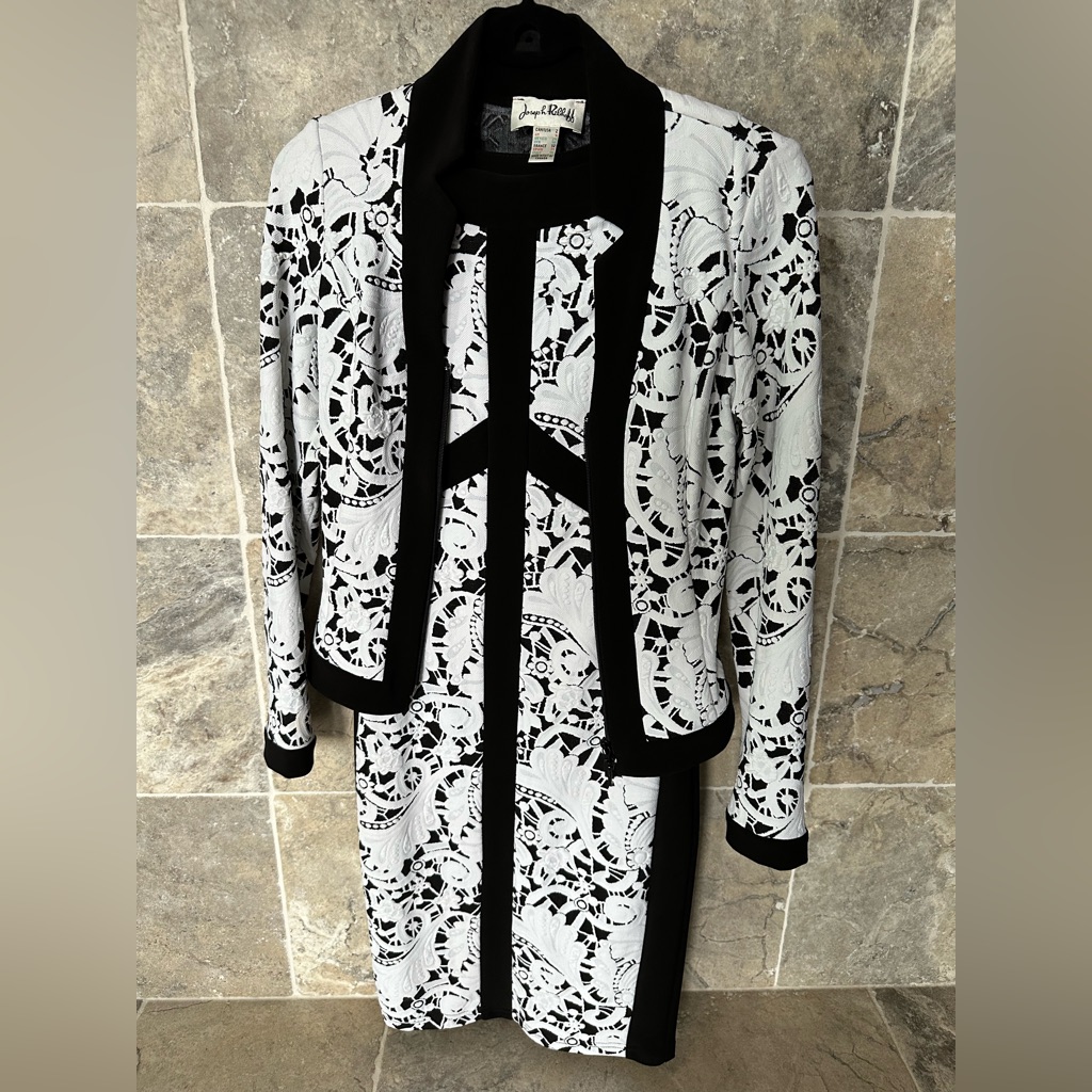 Joseph Ribkoff Ladies Women’s Size 2 Black & White Pattern Jacket & Dres